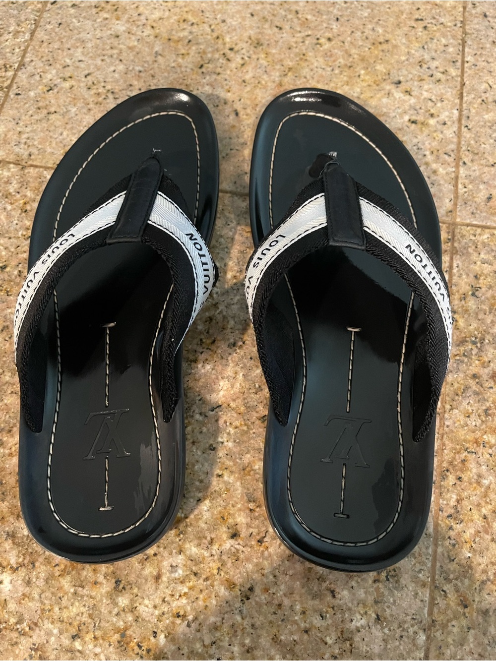 Louis Vuitton Black and White Kids Flip Flop Sandals